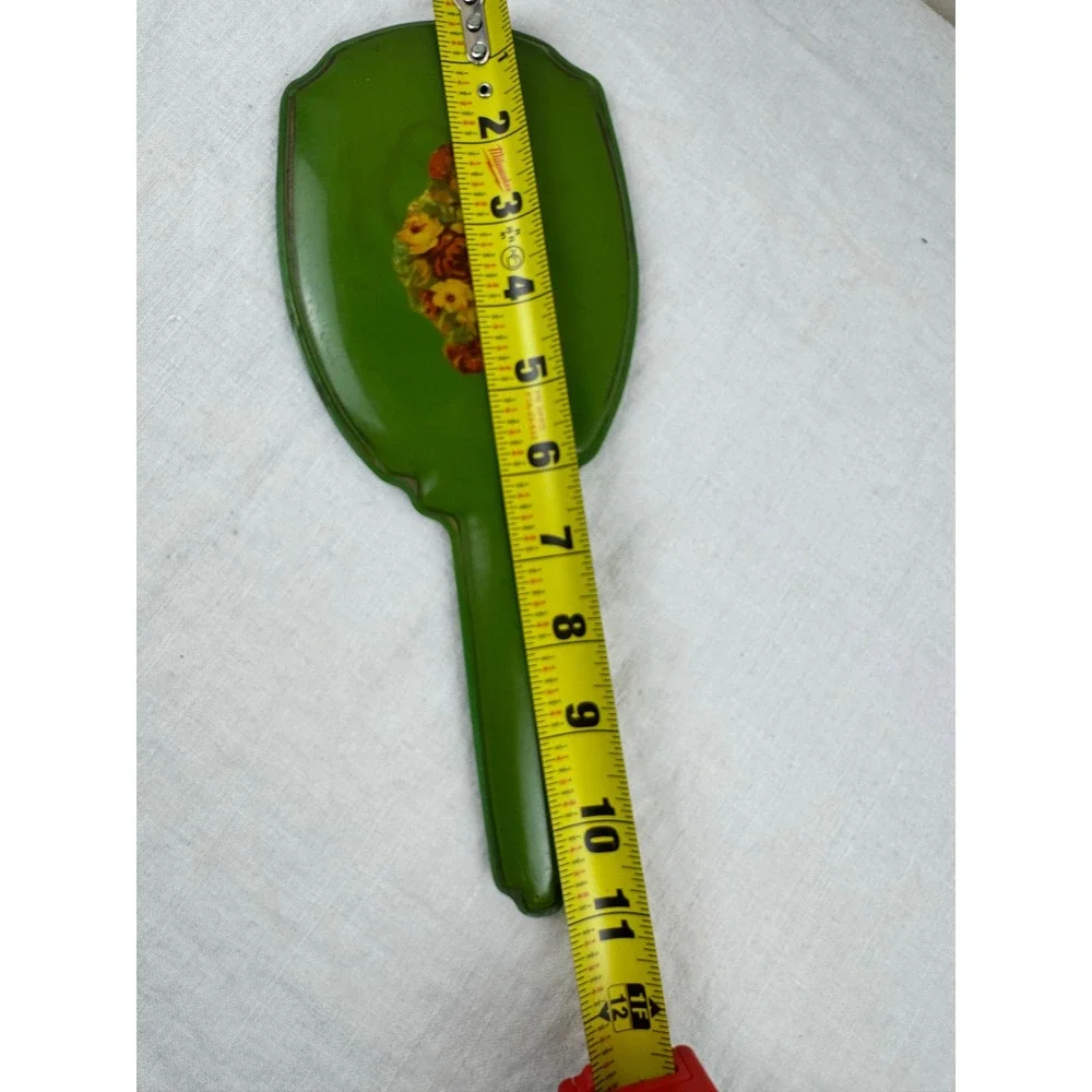 Vintage Green Floral Hand Mirror Mid Century Celluloid Cottagecore Vanity Decor